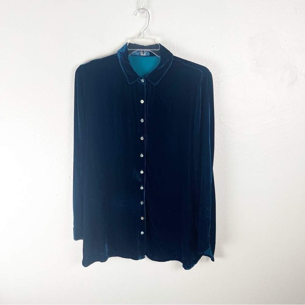 CUT LOOSE Velvet Silk Blend Long Sleeve Button Front Fitted Shirt Large Academia